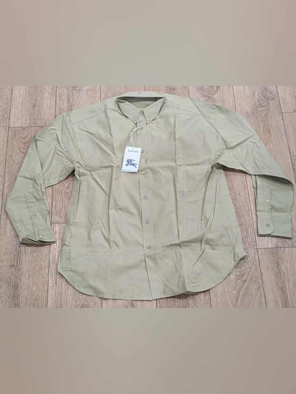 $840 Mens BURBERRY Cotton Oxford EKD Logo LS Button Up Shirt Hunter Large